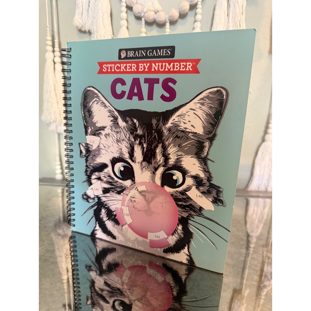 Games Sticker by Number Cats Activity Book Kids 7+ boho whimsical kitten retro
